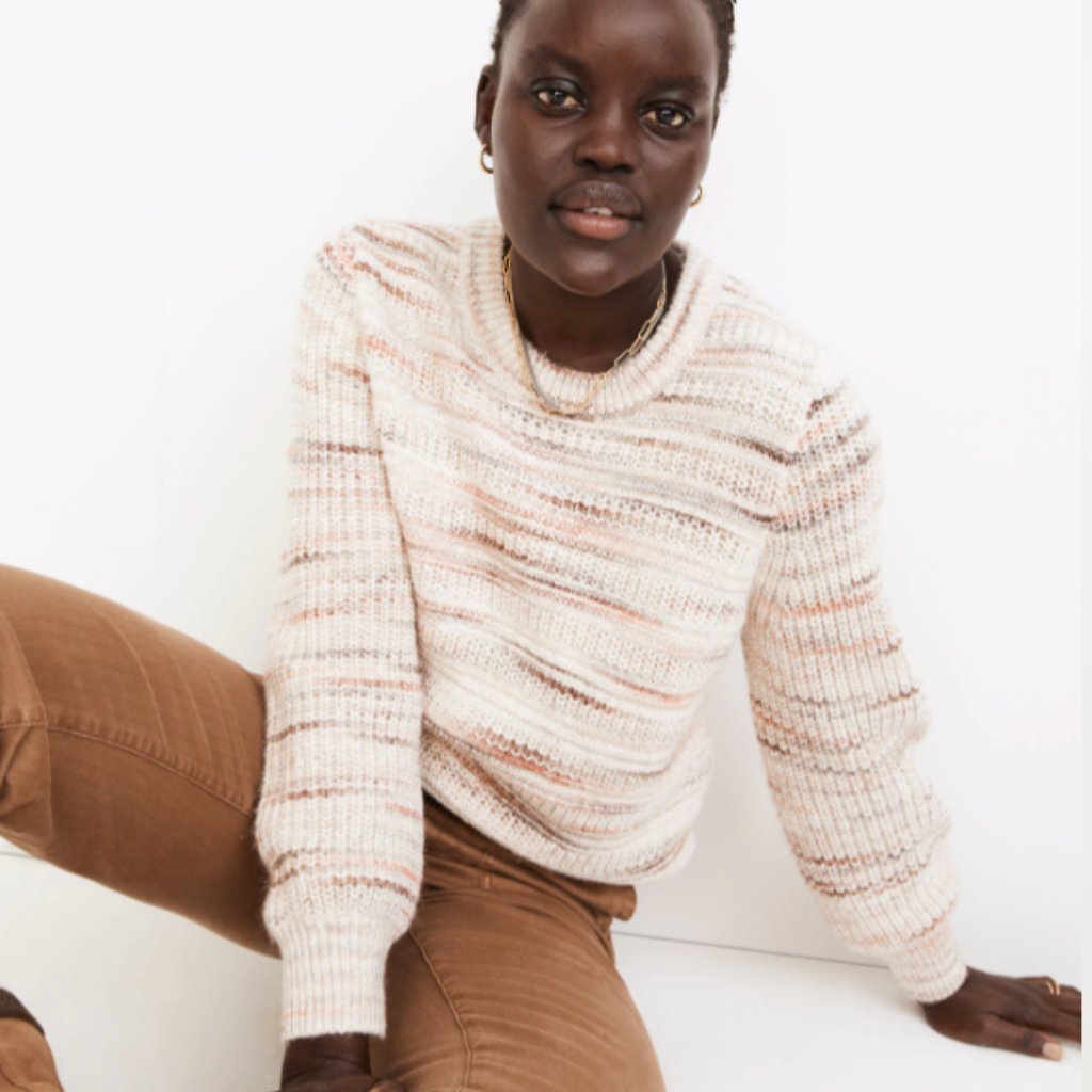 Madewell Brown And Cream Space-Dyed Canton Pullover Cotton-Wool Sweater- Size Xs